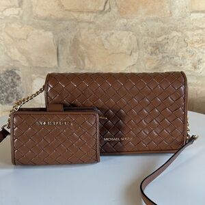 Michael Kors Tan Woven Leather Crossbody Bag Set
